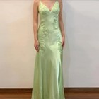 High Quality Satin Lace Appliques Prom Dress Backless V Neck Formal Evening Gown