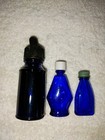 Vintage Cobalt Blue Glass Bottles   Lot Of 3 Vicksperfume Cologne Dropper