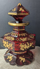 Antique Biedermeier Bohemian Ruby Glass Perfume Bottle - Moser Style Gold Gilt