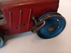 Vintage Mar Toy 1950s  2 Tin Red W  Blue Rims Wind Up Tractor Works    