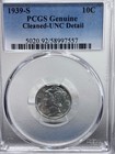 1939-s Silver Mercury Dime Pcgs Genuine Cleaned Unc Detail 10c 1939 S
