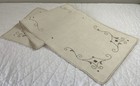 Vintage Dresser Scarf  Linen  Swirl Embroidery  Very Light Beige   Beige