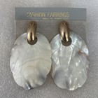 Vintage Gold Tone   Iridescent Mother Of Pearl Door Knocker Pierced Earrings New