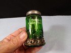 Us Glass Green Jewel Lacy Medallion Salt Pepper Shaker Cedar Point Ohio Souvenir