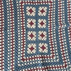 Vintage Handmade Crochet Granny Square Blanket 52 x42  Blue Burgundy Ivory Throw