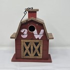10  H Hanging Birdhouse Rustic Wooden Red Barn Garden Bird House For Outdoor