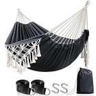 Cotton Hammock - Comfortable   Elegant Deluxe Hammock With Tassels - Dark Grey