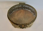 Vintage Oval Glass Ormolu Metal Jewelry Vanity Trinket Box Casket Filigree Bevel