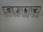 Sportsman Shot Glasses Game Birds Silver Rim Federal Glass Vintage Set 4