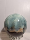 Handmade Rustic Ocean Green   Brown Pottery Round Sphere Orb 4   