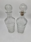 Vintage 1960s Clear Glass Decanter Basket Weave Pattern Set Of 2