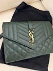 Saint Laurent Green Quilted Envelope Bag Leather  With Grain De Poudre Embossing