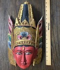 Vintage Hand-carved And Painted Wooden Southern Asian Wall Mask Depicting Deity