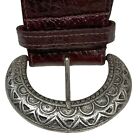 Leather Belt Women   s Size S Antique Silver Tone Buckle Casual  2 25    Wide