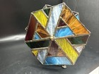 Vintage Hand Crafted Stained Glass Triangular Kaleidoscope Double Wheels 11 5   