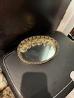 Vintage Oval Metal Filigree Vanity Tray W  Mirrored Glass Base 5 Lipstick Holder