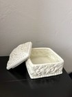 Vintage White Floral Lidded Trinket Box     Ornate Cottagecore Jewelry Box