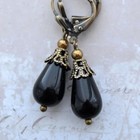 Victorian Style Black Glass Bead Necklace Earrings Set Gothic Filigree Jewelry