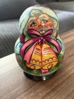 Vintage Hand Painted Russian Matroyshka Nesting Dolls 10 Piece Christmas Themed 