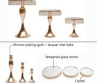 3 Pcs Gold Cake Stand Set Crystal Cupcake Dessert Plate Display Tower Mirror