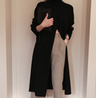 Womens Knit Sweaters Long Split Higt Collar Tops Casual Korean Style Loose Chic 