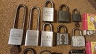 Vintage Padlock Lot Of 9   Accessories Some Keys American Hardened   More