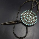 Vintage Bolo Tie Sterling Silver Turquoise Cluster Manta Pin 2 75  Across