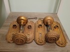 Antique Vtg Brass Door Knob Set Ornate Round Original Backplates 1900s 1910s