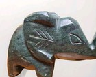 Vintage Hand Carved Marble Elephant Figurine - Dark Green - Trunk Up Good Luck 
