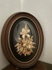 Flora Hawaii 24k Gold Dipped Orchid   Fern     Oval Bubble Frame     Mcm Wall Art