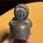 Vintage Inuit Eskimo Carved Stone Figure Of A Man Boy With Large Snow Ball