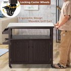 Outdoor Grill Table Rolling Kitchen Island Solid Wood Storage Cabinet Two Doors