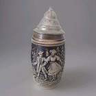 Vtg Dbgm German Beer Stein Pewter Lid Cobalt With Couple Cottage Deer 66