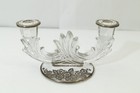Vintage Glass Double Candle Stick Holders With Silver Floral Pattern Pair  17