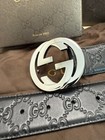 Gucci Gg Buckle Black Signature Men s Leather Belt Size 90 Cm Fit s 30-32 Waist