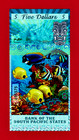 Colorful South Pacific States  Five  5 Dollars 2015 Tahiti Unc Polymer Note Bird