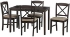 5 Pc Espresso Brown Kitchen Set Wood Dining Table 4 Crossback Upholstered Chairs