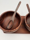 Vintage Sheesham Wood Condiment Serving Set Bowls Tray Spoons Mcm India