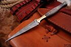 Custom Damascus Steel Hunting Dagger Fixed Blade Boot Knife Sheath Double-edge