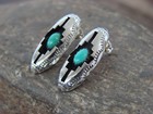 Native American Sterling Silver   Turquoise Shadowbox Post Earrings - Perry