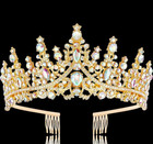 Gold Ab Tiara Crown For Women Crystal Queen Rhinestone Princess  Wedding Gift