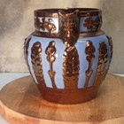 Victorian Antique Copper Lustre Relief Cream Jug Blue Ground Sprig Pottery   