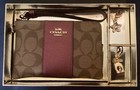 Coach New Boxed Corner Zip Wristlet In Khaki   Metallic Wine Includes 2 Charms