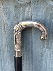 Antique Brass Silver Designer Handle Black Wooden Walking Cane Vintage