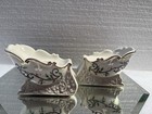 Vintage Lefton Christmas Holly Porcelain Sleigh  Candle Holders Set Of 2