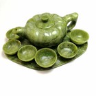 Chinese Traditional Natural Handmade Jade Teapot Carving Gong Fu Tea Cup Set