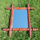 Antique vintage French Small Wall Mirror With Turned Faux Bamboo Wooden Frame