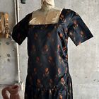 Antique 1920s Orange Tulip Silk Brocade Dress 1890s Fabric Full Length  Vintage
