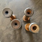 Four Antique Industrial Wooden Textile Bobbin Spools Rustic Handmade