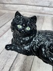 Antique Vintage Figural Cast Iron Lounging Black Cat Doorstop Halloween